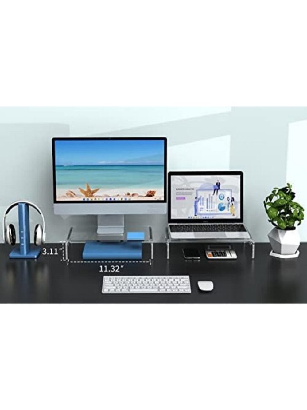 2-Pack Acrylic Monitor Stand Riser for Computer, Adjustable Height & Stylish - Picture 5 of 6